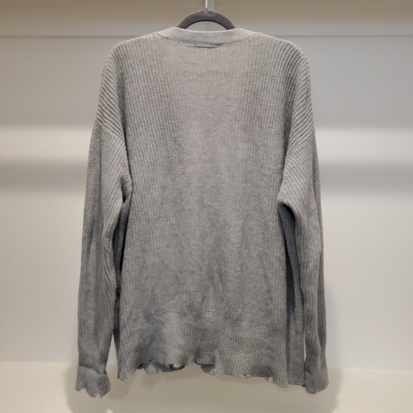 Vici Mindy Gray Button Front Distressed Cotton Ribbed Knit Cardigan Sweater - Picture 8 of 10